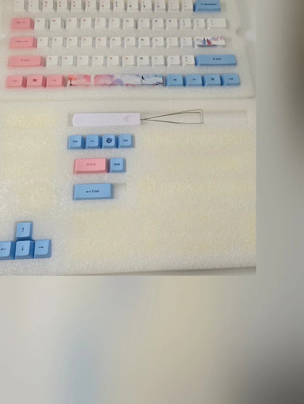 Custom Pink White Blue Mechanical Keyboard Keycap Set - Sakura Design